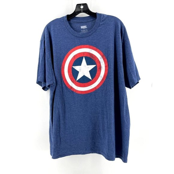 Marvel Captain America Comics Super Hero Men's Blue Graphic Tee T Shirt Size 2XL - Picture 1 of 8